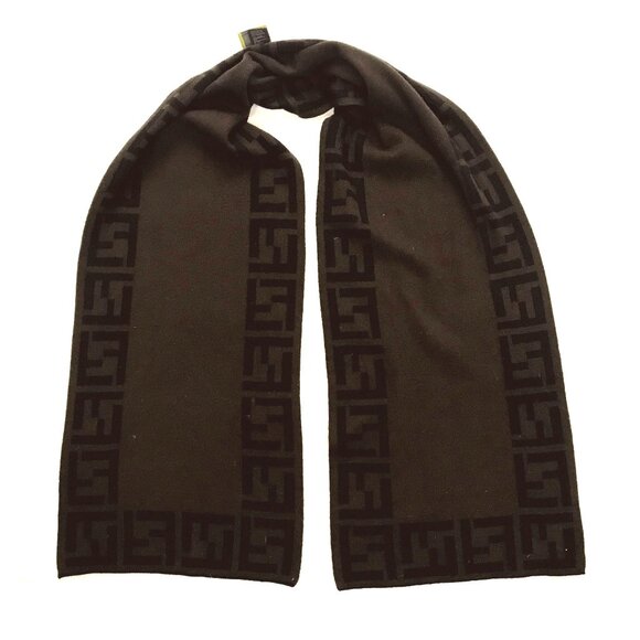 Fendi FF Monogram 100% Wool Scarf Extra Long Signature Logo Brown Like New - Picture 9 of 15